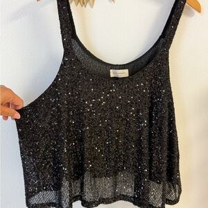 saint & hearts | black sequin sheer holiday tank top size 3X
